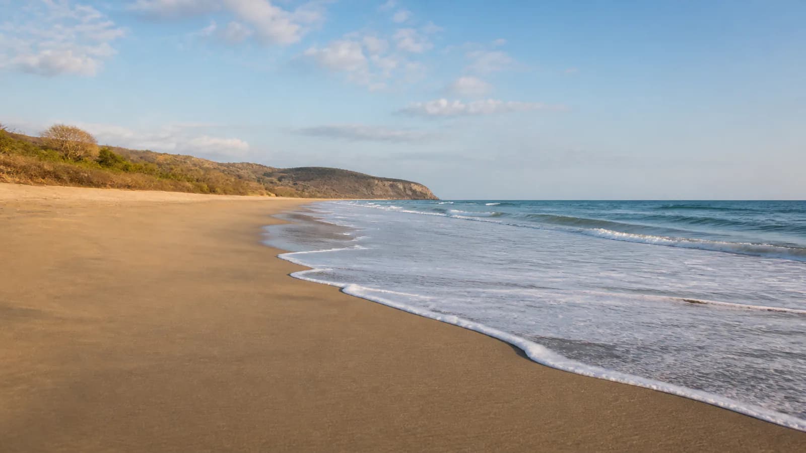 Warm Ecuadorian Pacific coast with open sand and blue water