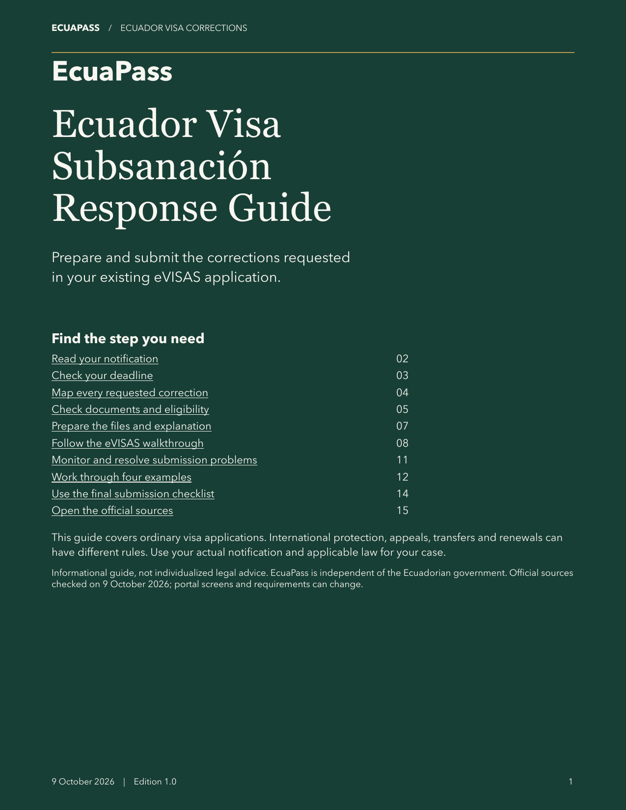 Cover of the EcuaPass Ecuador Visa Subsanación Response Guide
