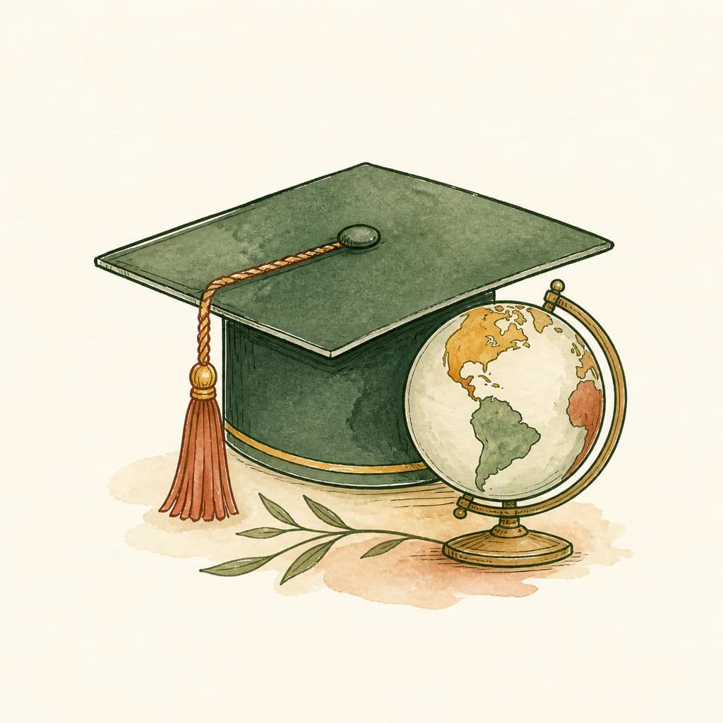 Graduation cap and globe illustration
